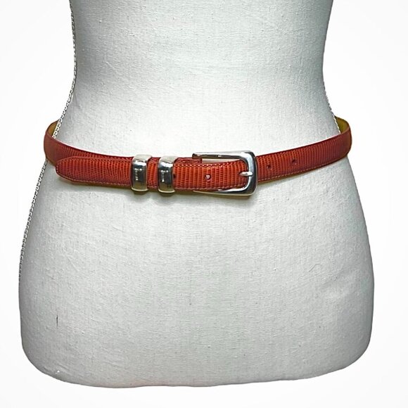 Brighton Leather Belt Lizard Embossed Tawny Orange Brown Vintage 90's SZ ML 32‎ - Picture 1 of 7